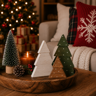 Small rustic trees for Christmas village décor
Decorative Christmas trees for a bedroom dresser
Wooden holiday trees for an office desk
Christmas decorations for small shelves and narrow spaces
Boxwood Christmas trees for a festive centerpiece
Rustic farmhouse wooden Christmas tree decorations
Modern farmhouse boxwood Christmas tree set
Scandinavian-style wooden Christmas tree décor
Neutral Christmas decorations with natural wood trees
Cottage Christmas décor with painted wooden trees
