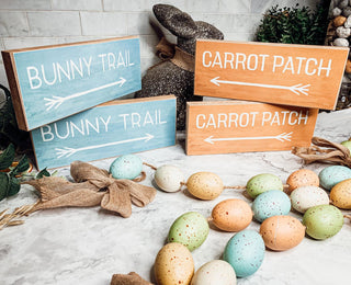 Blue Bunny Trail Arrow Sign & Orange Carrot Patch Arrow Sign