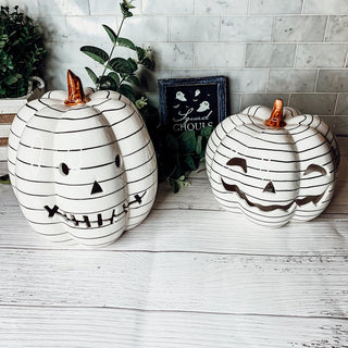 LED Ceramic Pumpkin Tabletop Decor black and white