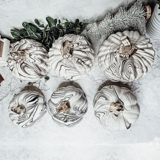 BW Modern Halloween Decorations, Marble Like Pumpkin Centerpieces