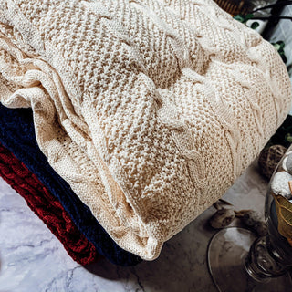 Cable Knit Blankets Neutral Color, Ivory Cable Knits