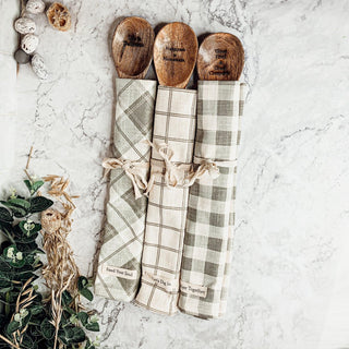 Handmade Wooden Spoon and Towel Set For Kitchen, Unique Gifts For Her or Him