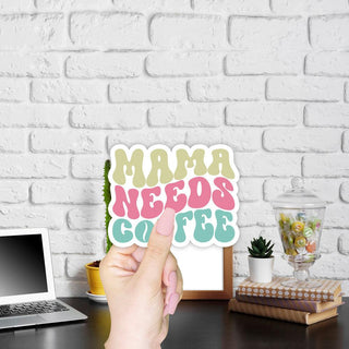 Vinyl retro stickers, pastel colored large stickers mama needs coffee